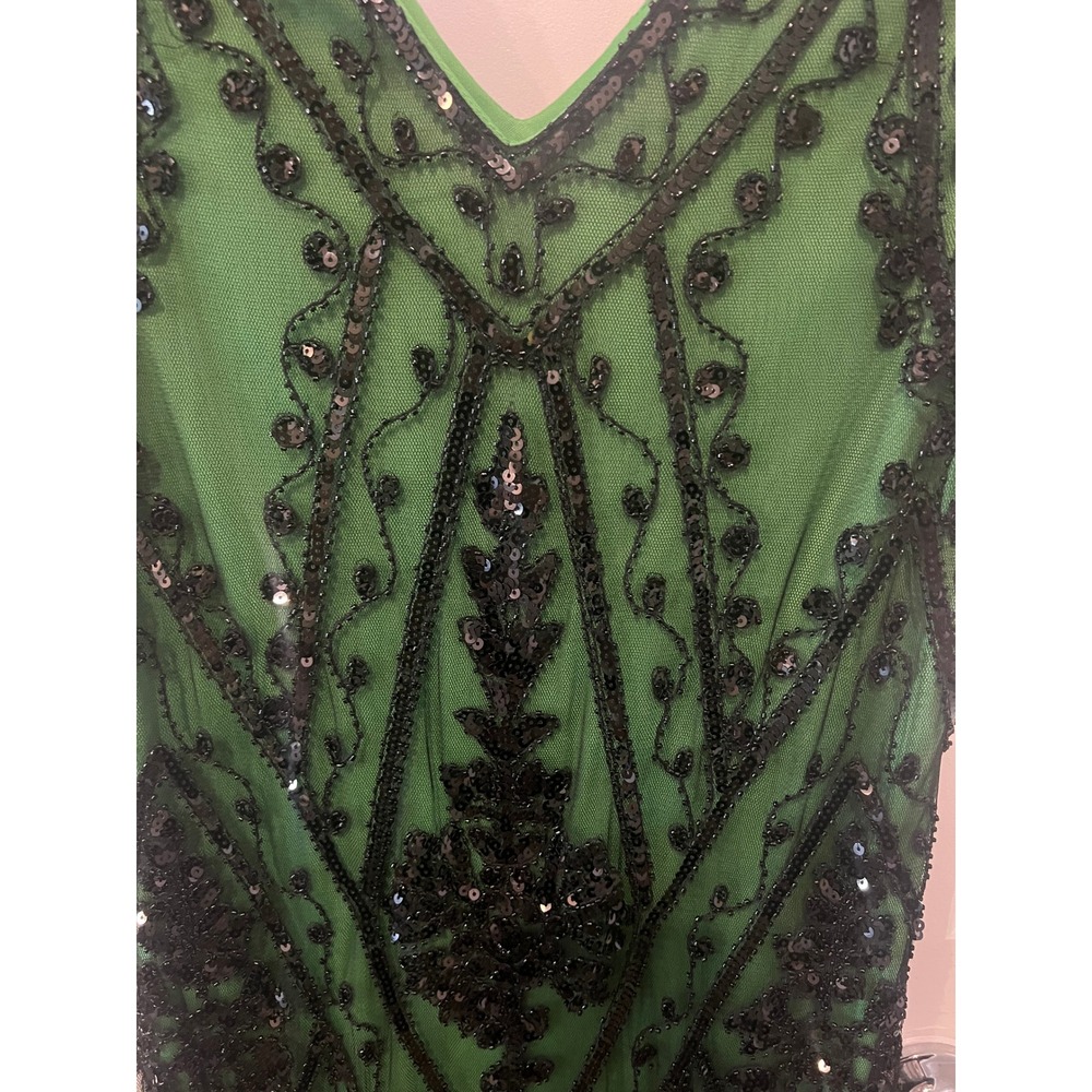PrettyGuide Green Black Sequin Fringe Flapper Dress 1920s Gatsby Style L (1098) - Picture 4 of 16